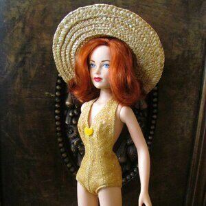 16" DOLL'S VINTAGE BATHING SUIT & HAT Fits BRENDA STARR & FASHION DOLLS, SPARKLY